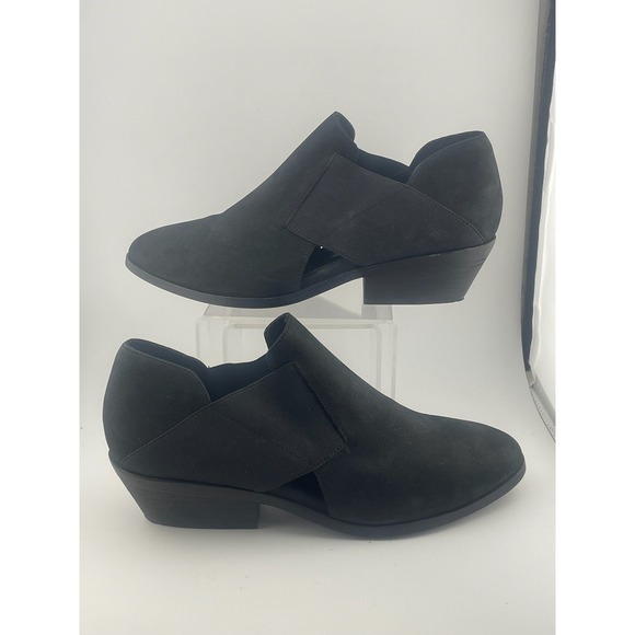 Eileen Fisher Perry black nubuck suede elastic cutout shoes booties sz 7.5 - Picture 2 of 16